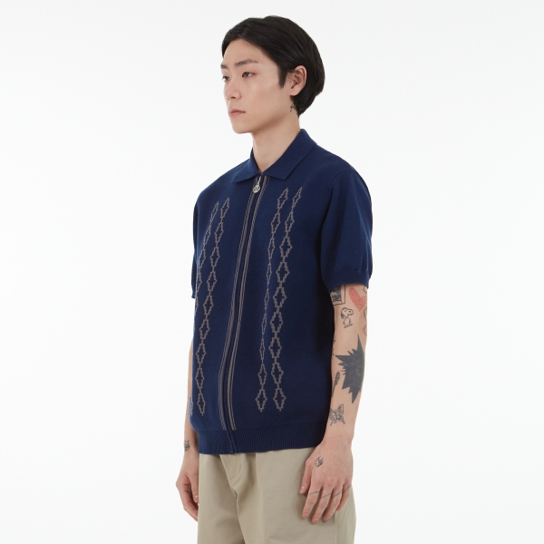 LMC DIAMOND ZIP-UP KNITTED POLO SHIRT